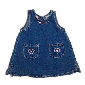 Faded Glory Vintage Toddler Dress Y2K Denim Blue Jean Sleeveless Hearts Size 2T